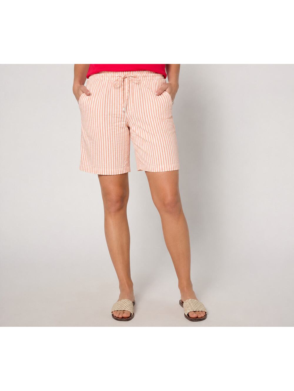 Denim & Co. Petite Striped Seersucker Short Sandaluood, Petite 2X